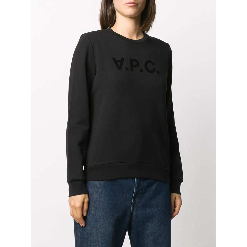 A.P.C. Cotton Logo Print Crew Neck Long Sleeve Pullover Sweater Black Small
